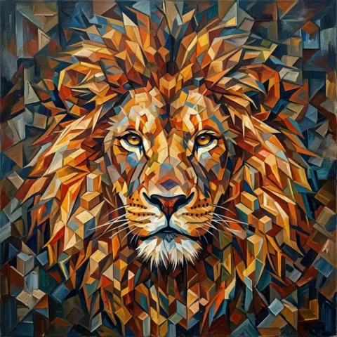 Cubism lion looking
