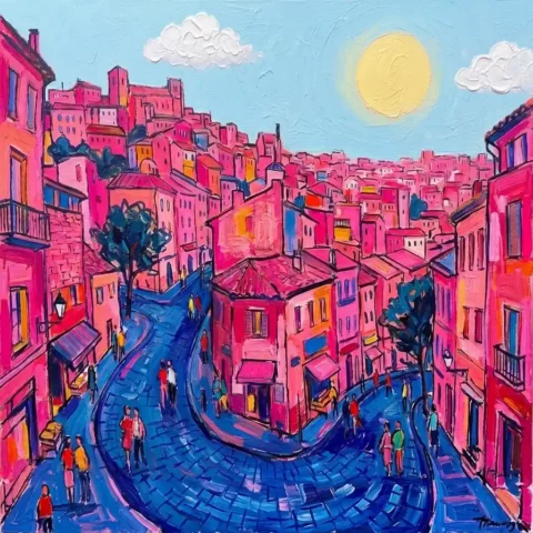 Fauvism pink city blue streets