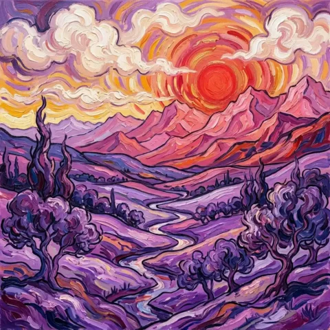 Purple valley with pink mountains