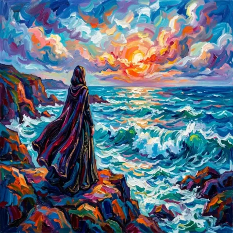 Woman in gothic style beach